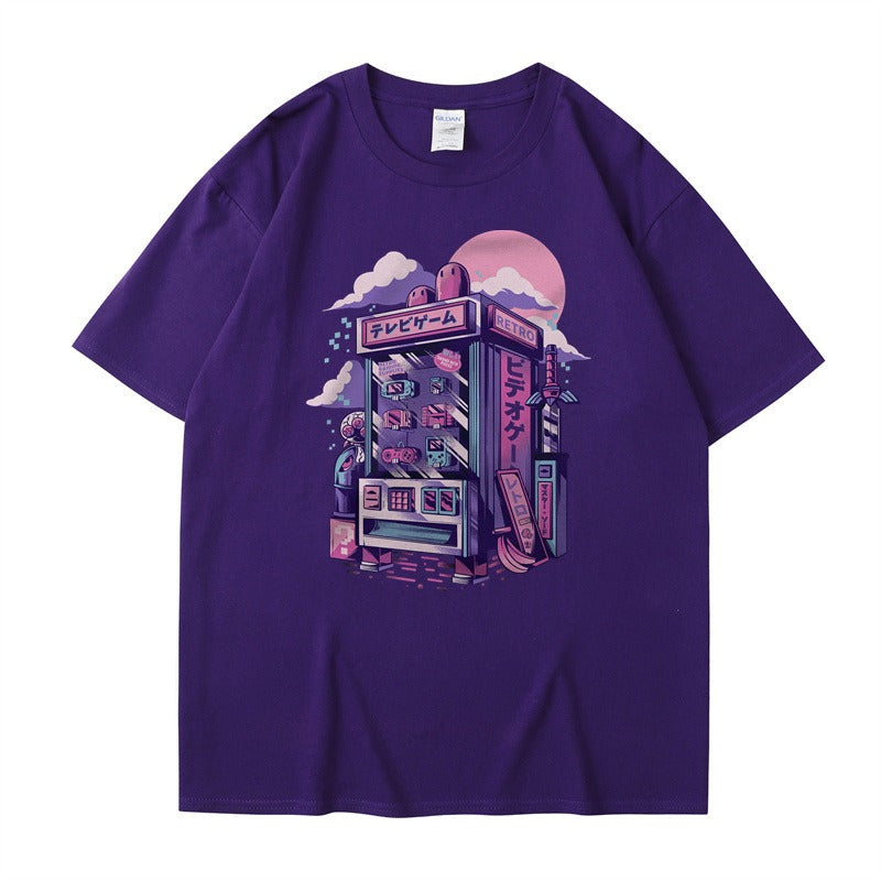 Short sleeved cartoon boys and girls printed T-shirt with a base