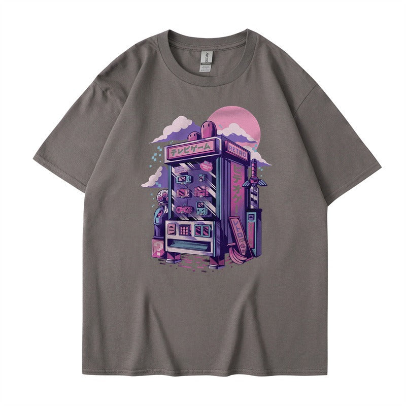 Short sleeved cartoon boys and girls printed T-shirt with a base