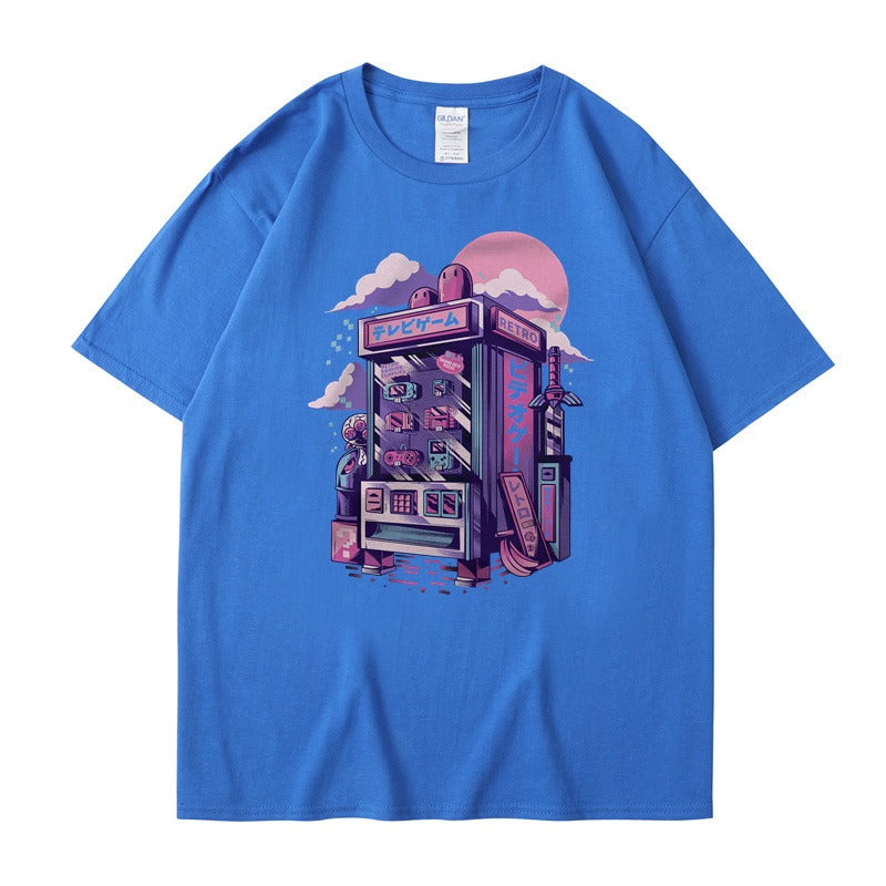 Short sleeved cartoon boys and girls printed T-shirt with a base